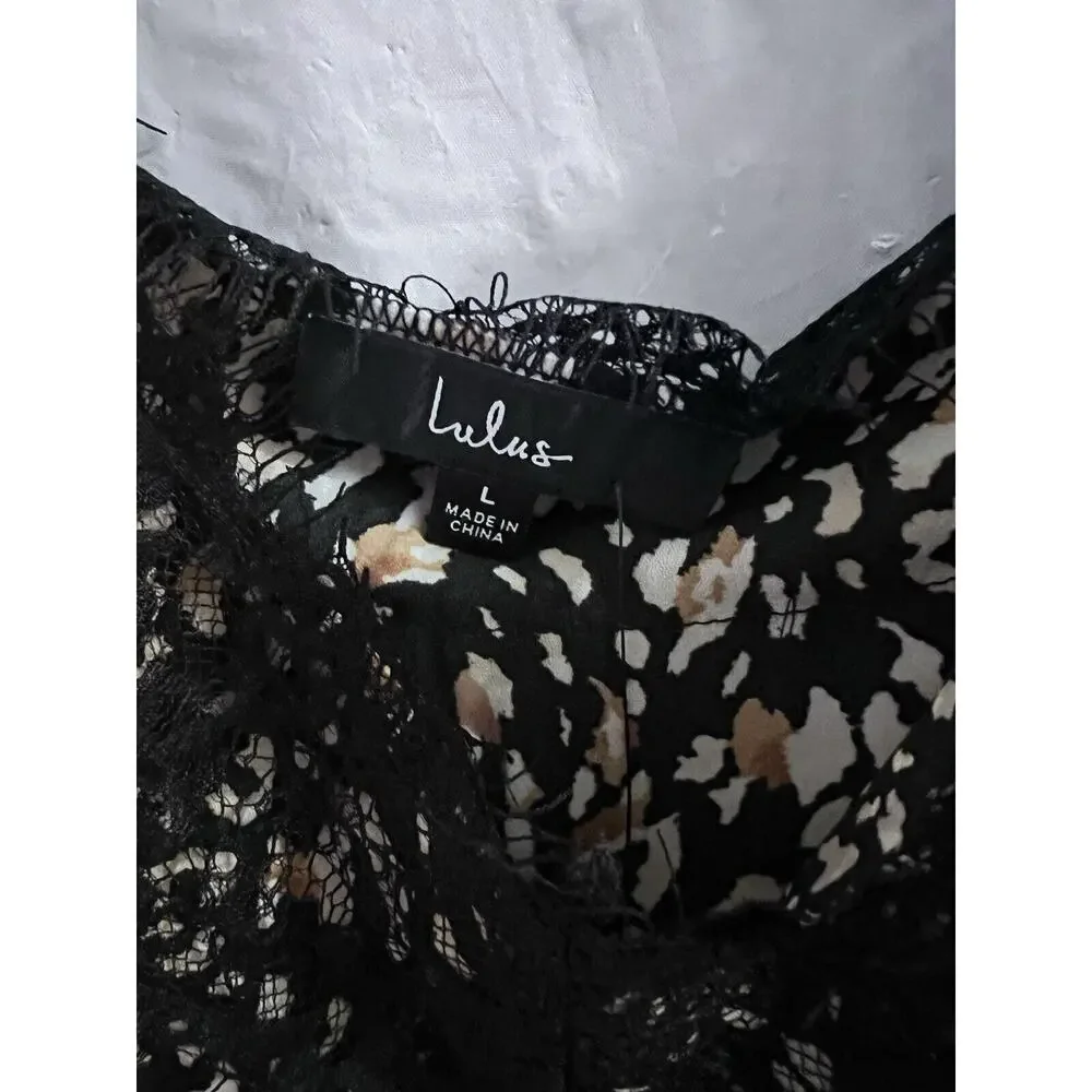 Lulu’s Black Brown Lace Trimmed Camisole Top Sz L NWT Y2K